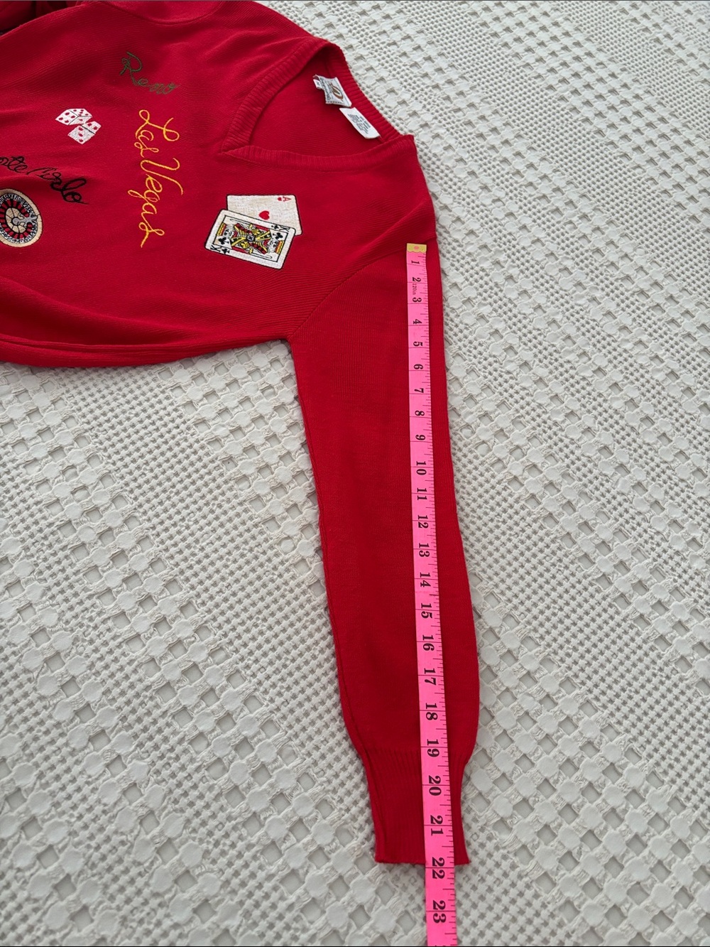 Vintage Red V-Neck Casino Embroidered Sweater Sir Robert Originals Size M Lucky - Picture 10 of 11